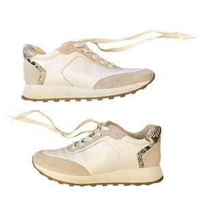 Veronica Beard Hartley Leather & Suede White & Snake Lace-Up Sneakers, Size 8